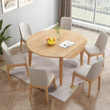 Contemporary Round Rubber Wood Dining Table Extendable Image - 1