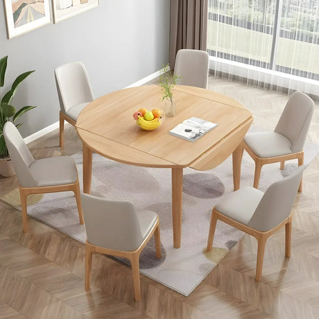 Contemporary Round Rubber Wood Dining Table Extendable Image - 1