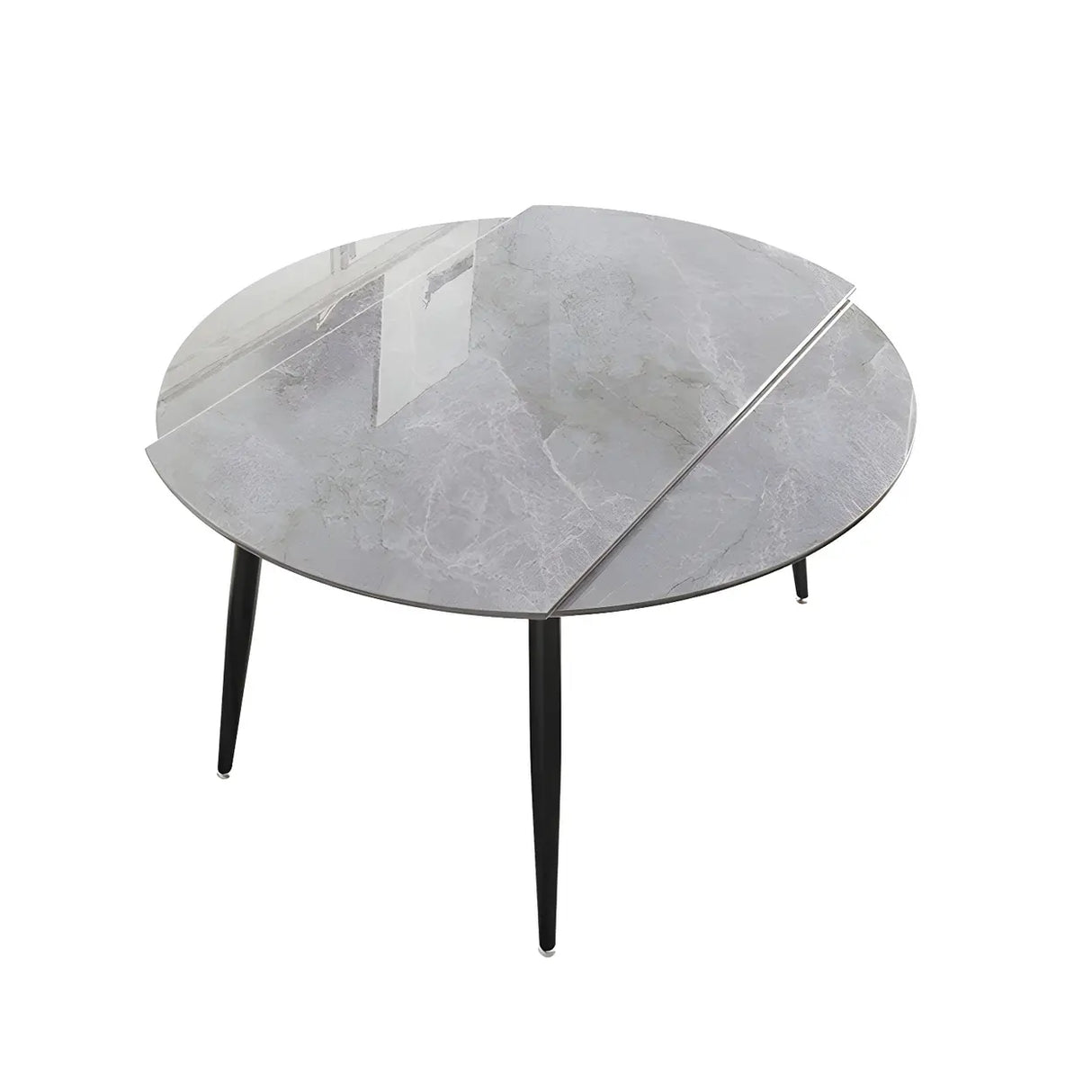 Contemporary Round Stone Dining Table Grey Extendable Image - 5