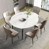 Contemporary Round Stone Dining Table Grey Extendable Image - 7