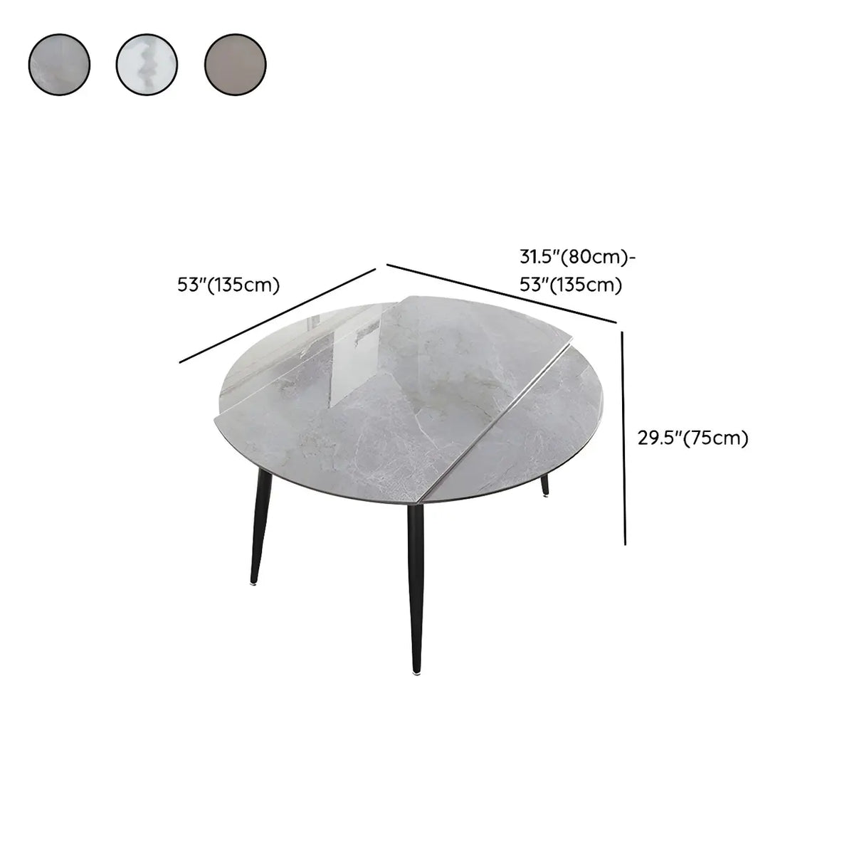Contemporary Round Stone Dining Table Grey Extendable 