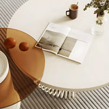 Contemporary Round White Stone Coffee Table with Storage Image - 11