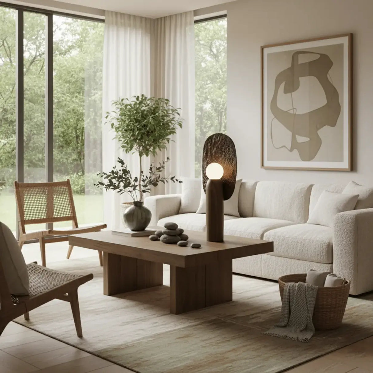 Contemporary Sculptural Integrated LED Wood Table Lamp Image - 16