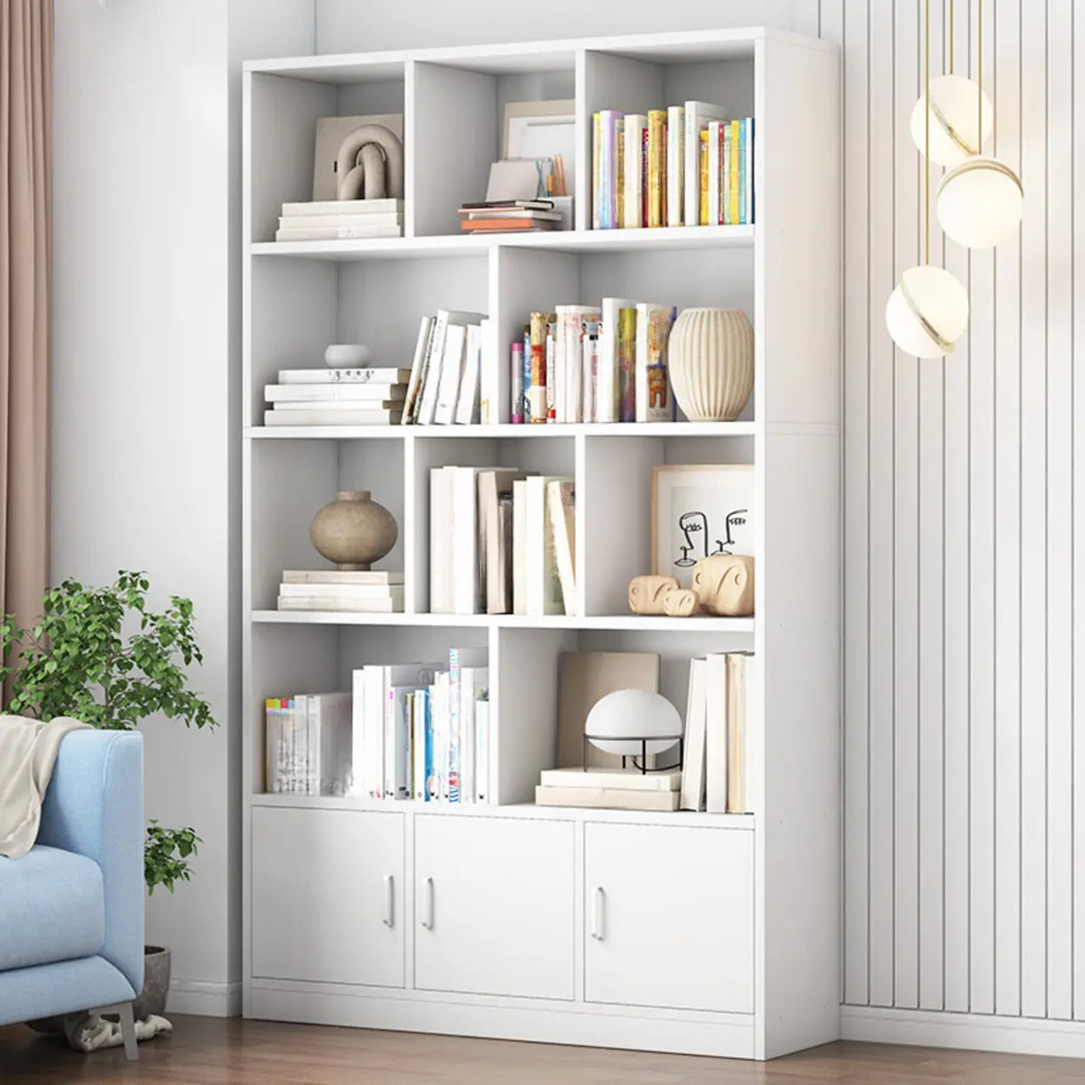 Contemporary Simple White Vertical Display Bookcase Image - 1