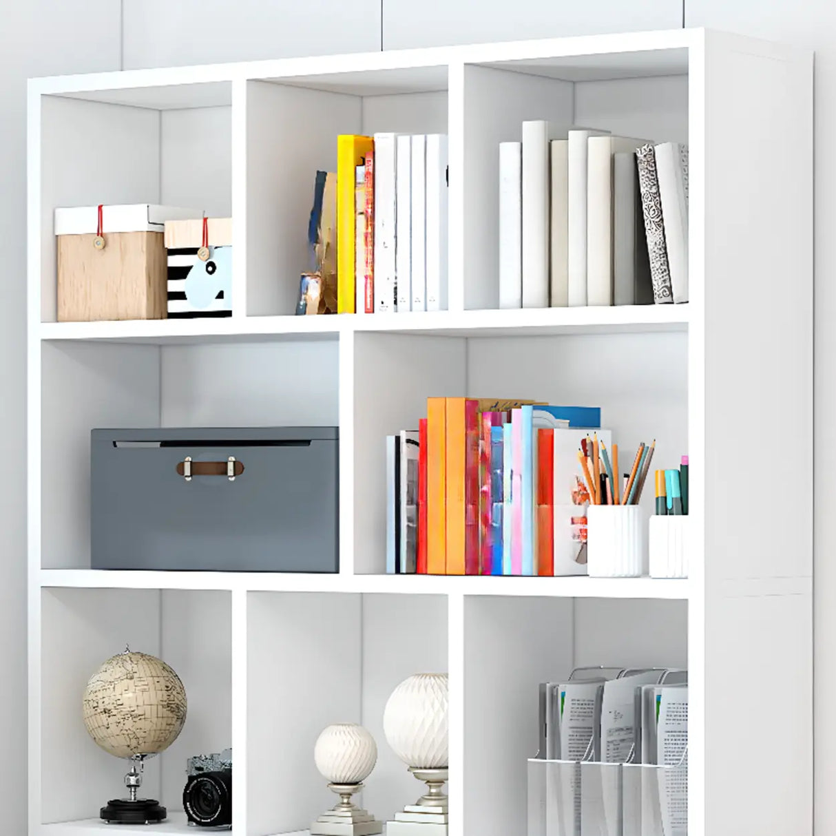 Contemporary Simple White Vertical Display Bookcase Image - 11
