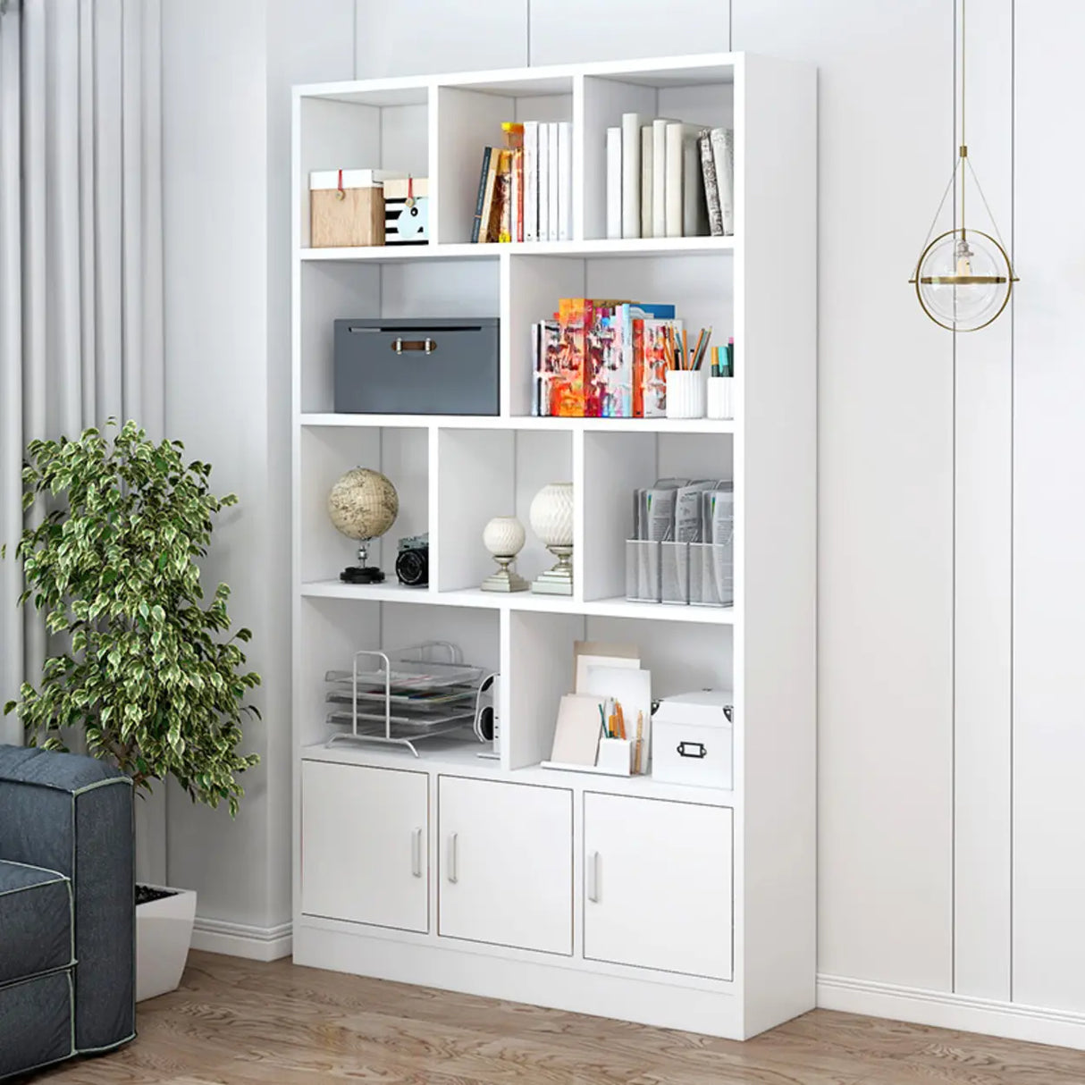 Contemporary Simple White Vertical Display Bookcase Image - 14