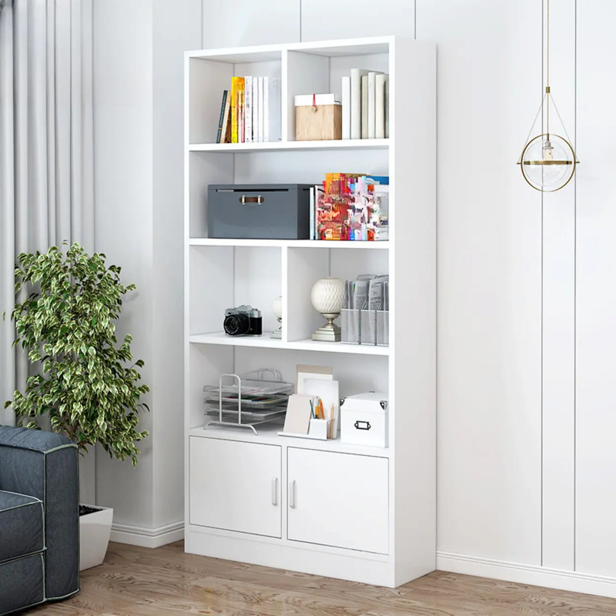 Contemporary Simple White Vertical Display Bookcase Image - 17