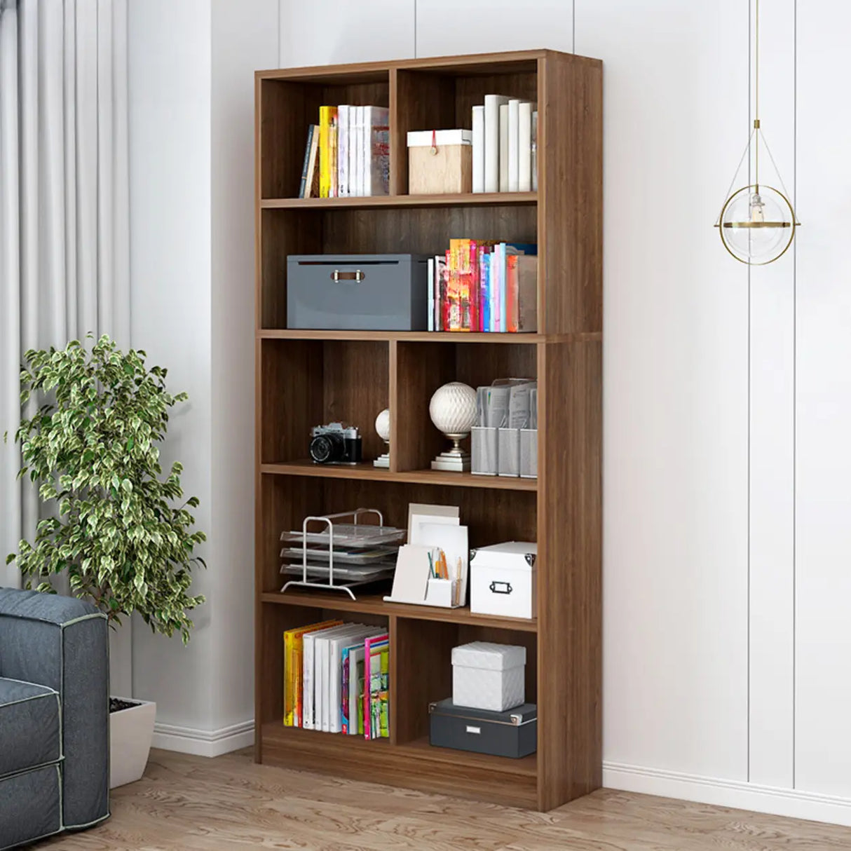 Contemporary Simple White Vertical Display Bookcase Image - 3