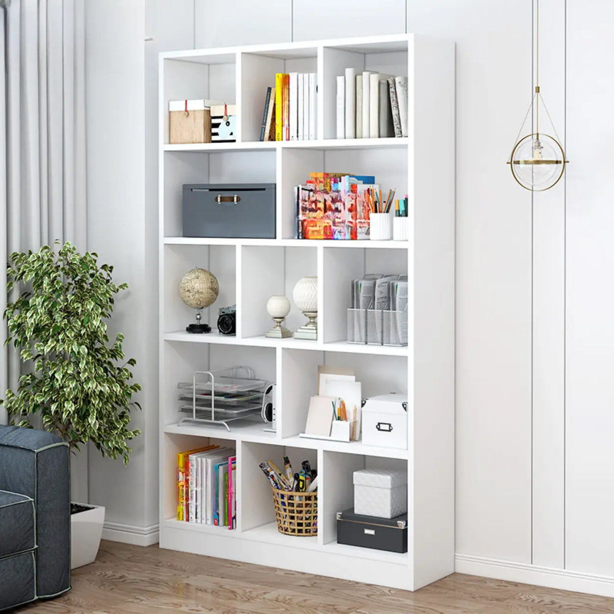 Contemporary Simple White Vertical Display Bookcase Image - 4