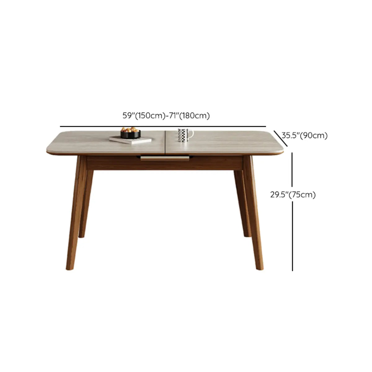 Contemporary Slate Top Rectangular Dining Table Extension Image - 15