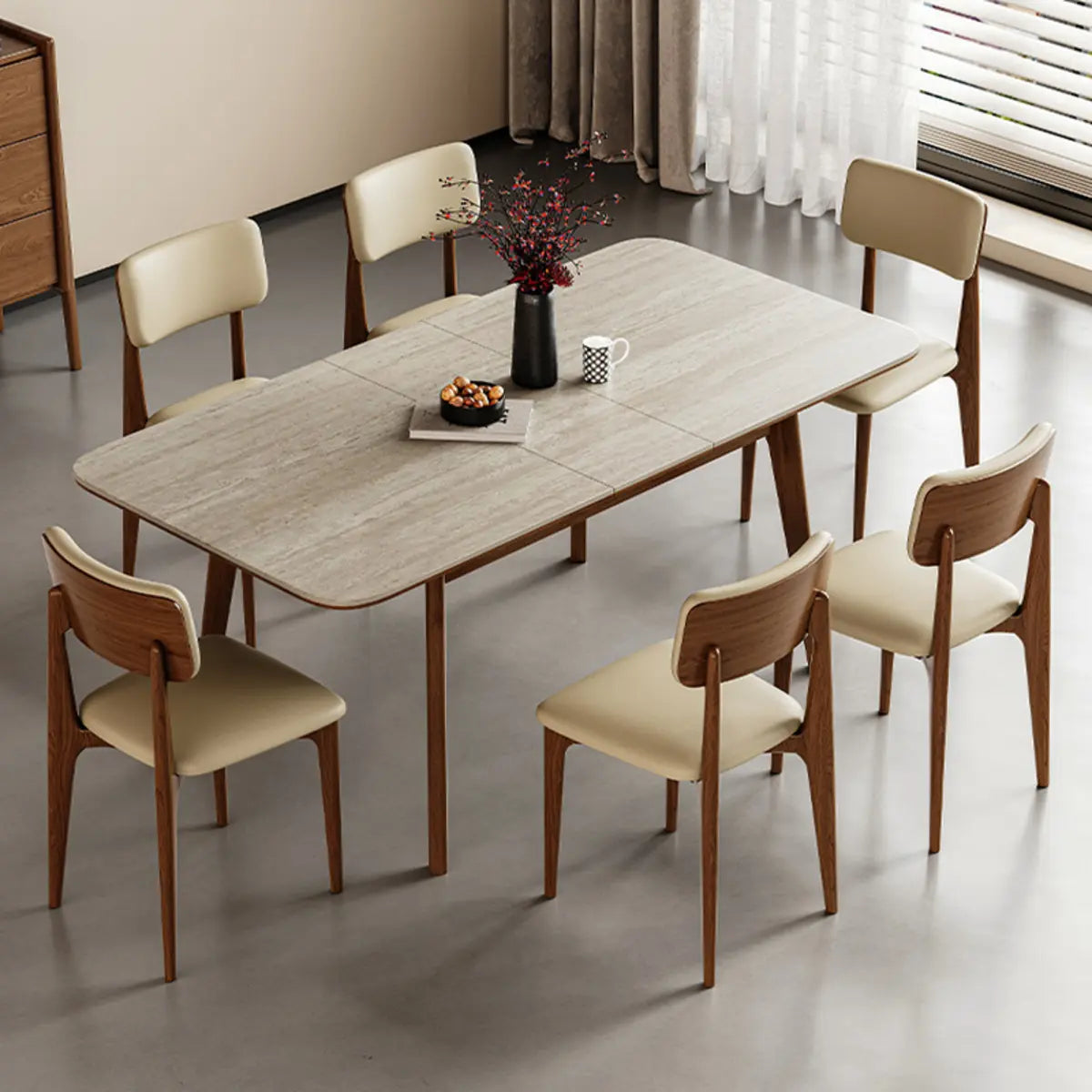 Contemporary Slate Top Rectangular Dining Table Extension Image - 3