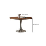 Contemporary Small Metal Base Round Brown Wood Dining Table Image - 10