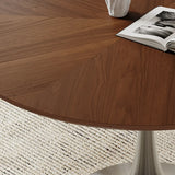 Contemporary Small Metal Base Round Brown Wood Dining Table Image - 4