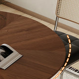 Contemporary Small Metal Base Round Brown Wood Dining Table Image - 5