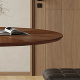 Contemporary Small Metal Base Round Brown Wood Dining Table Image - 7