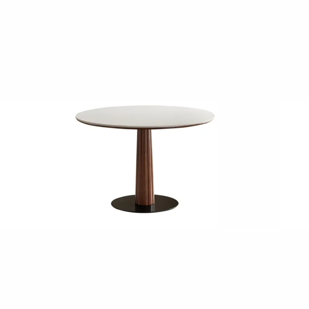 Contemporary Small Round Stone Top Wood Pedestal Dining Table Image - 2