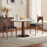 Contemporary Small Round Stone Top Wood Pedestal Dining Table Image - 5