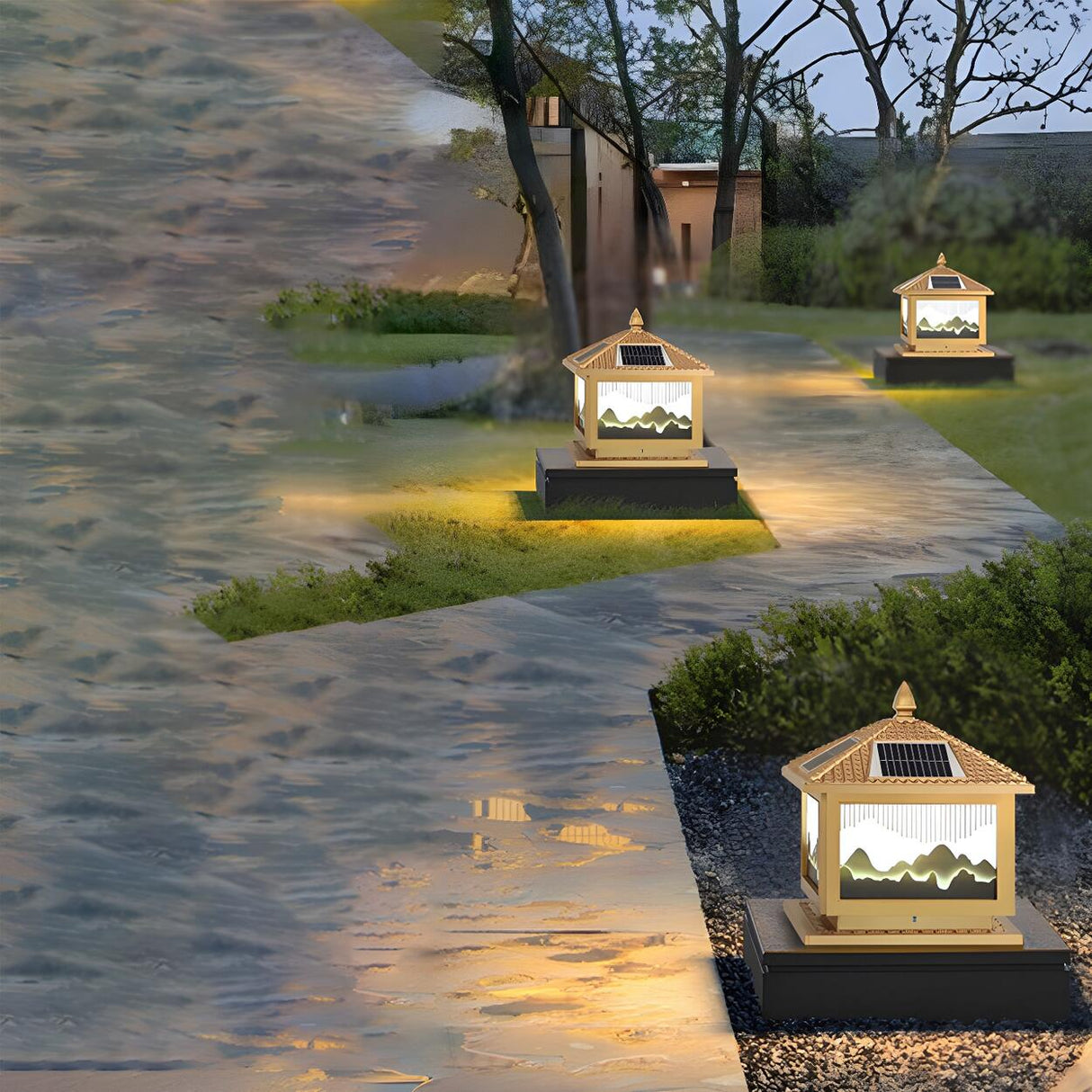 Contemporary Solar-Powered Brass Outdoor Table Lamp Image - 14