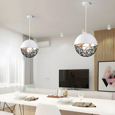 Contemporary Sphere Metal Dining Room White Pendant Light Image - 1
