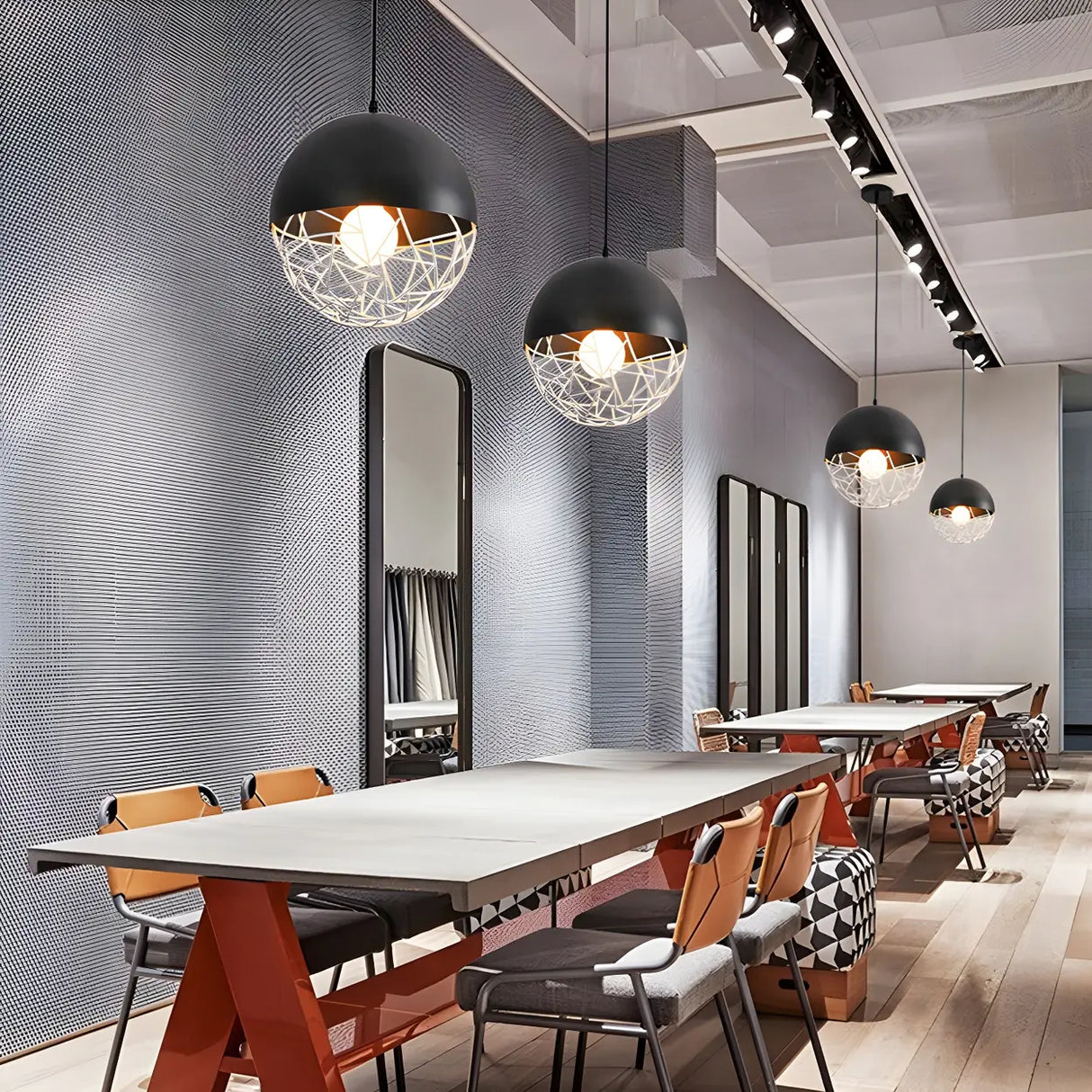 Contemporary Sphere Metal Dining Room White Pendant Light Image - 4