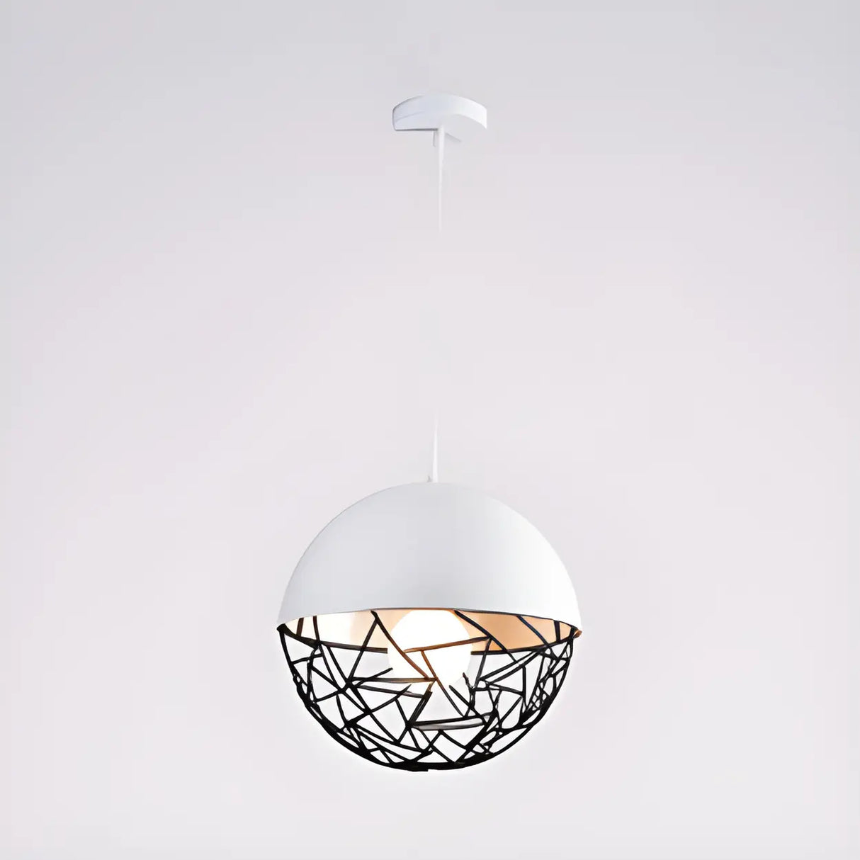 Contemporary Sphere Metal Dining Room White Pendant Light Image - 5