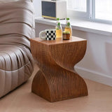 Contemporary Square Wood Sculpted Twisted Pedestal Side Table Image - 1