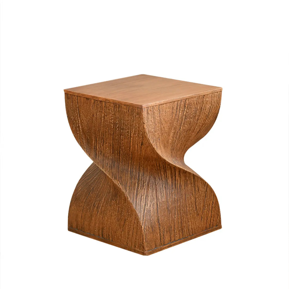 Contemporary Square Wood Sculpted Twisted Pedestal Side Table Image - 2
