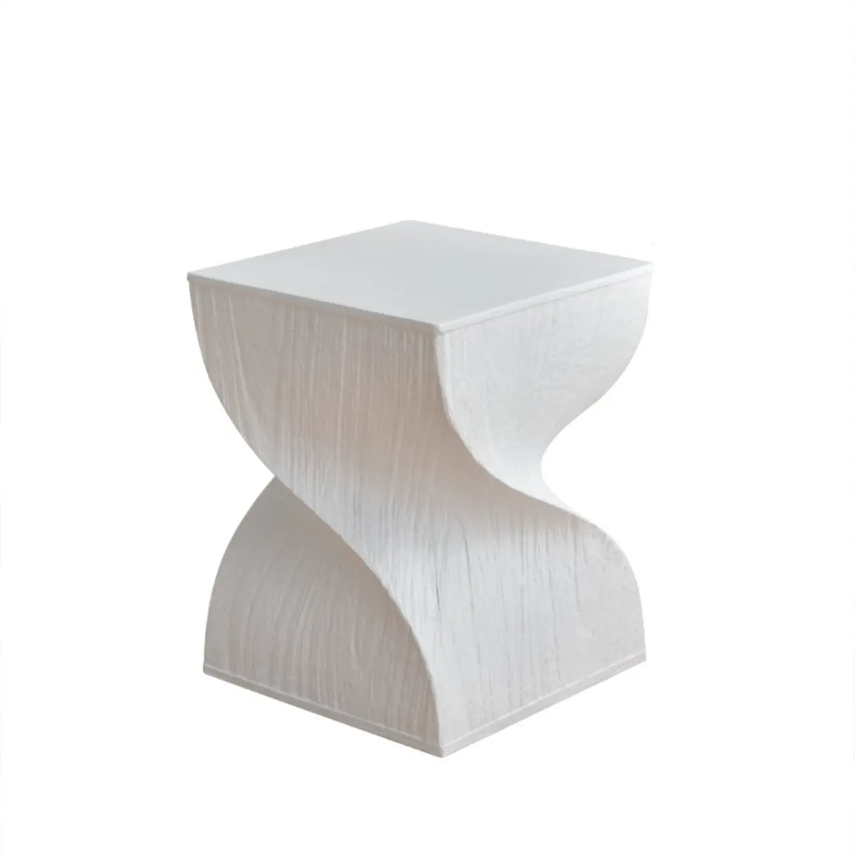 Contemporary Square Wood Sculpted Twisted Pedestal Side Table Image - 3