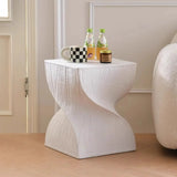 Contemporary Square Wood Sculpted Twisted Pedestal Side Table Image - 5