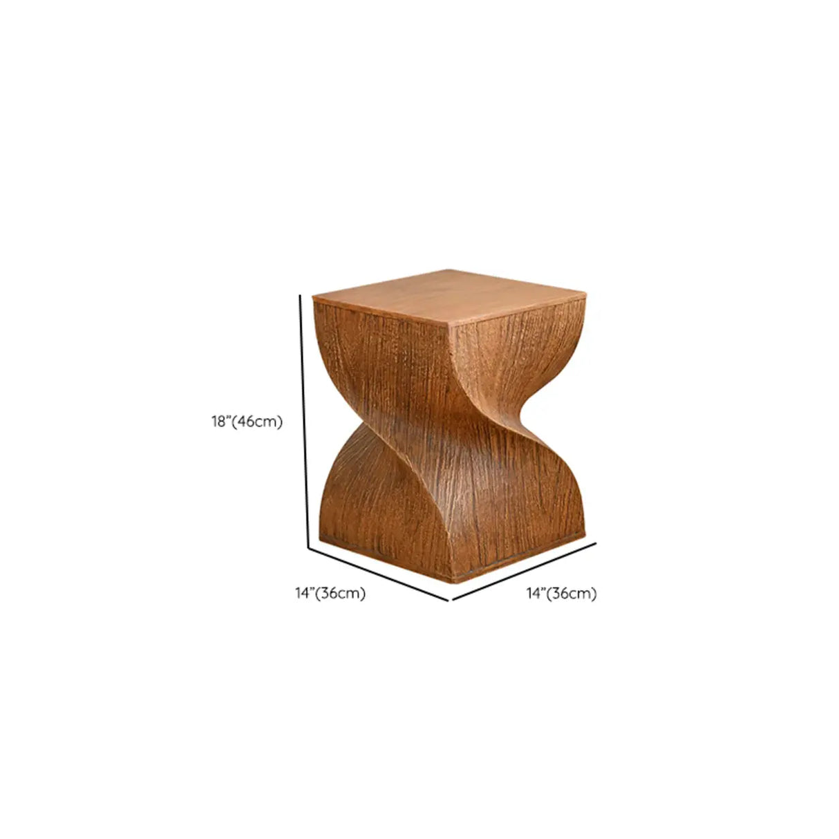 Contemporary Square Wood Sculpted Twisted Pedestal Side Table Image - 9