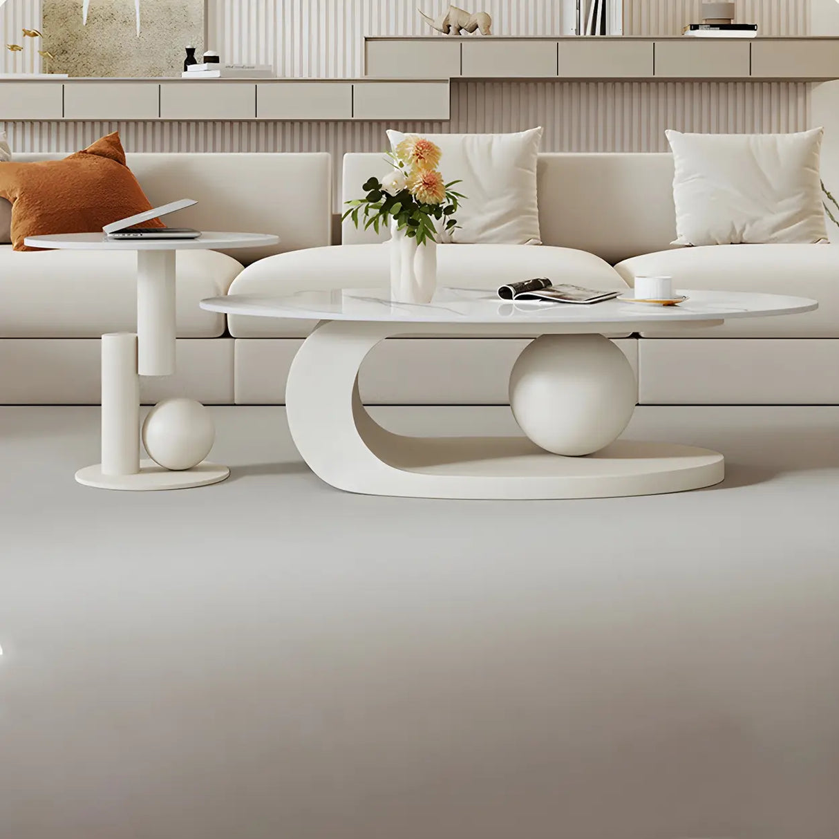 Contemporary Stone Top Abstract Metal Base Coffee Table Image - 17