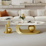Contemporary Stone Top Abstract Metal Base Coffee Table Image - 1