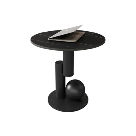 Contemporary Stone Top Abstract Metal Base Coffee Table Image - 2