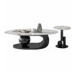 Contemporary Stone Top Abstract Metal Base Coffee Table Image - 8