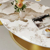 Contemporary Stone Top Abstract Metal Base Coffee Table Image - 13