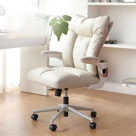 Contemporary Swivel Leather Office Chair with Casters Image - 1