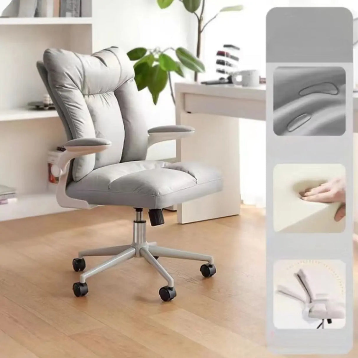 Contemporary Swivel Leather Office Chair with Casters Image - 3