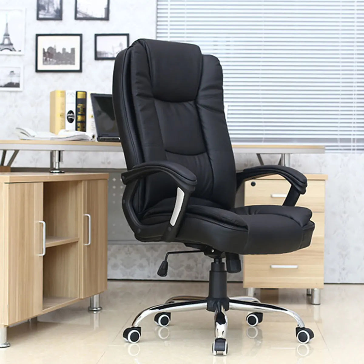 Contemporary Swivel Steel Frame Office Chair with Wheels Image - 3