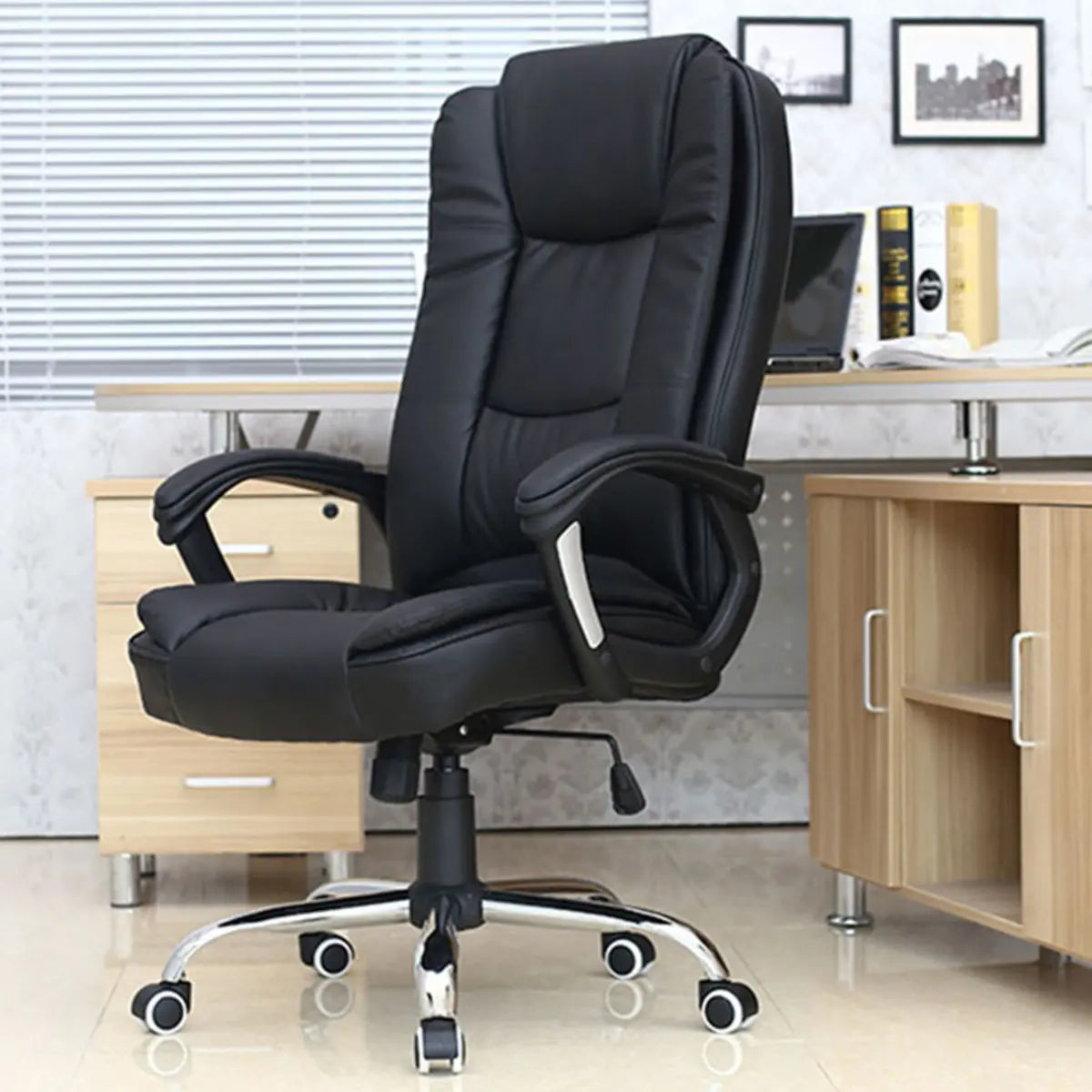 Contemporary Swivel Steel Frame Office Chair with Wheels Image - 4