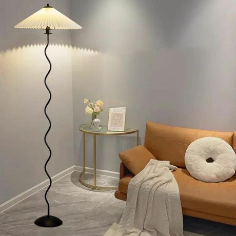 Contemporary Umbrella and Black Wavy Floor Lamp Image - 2