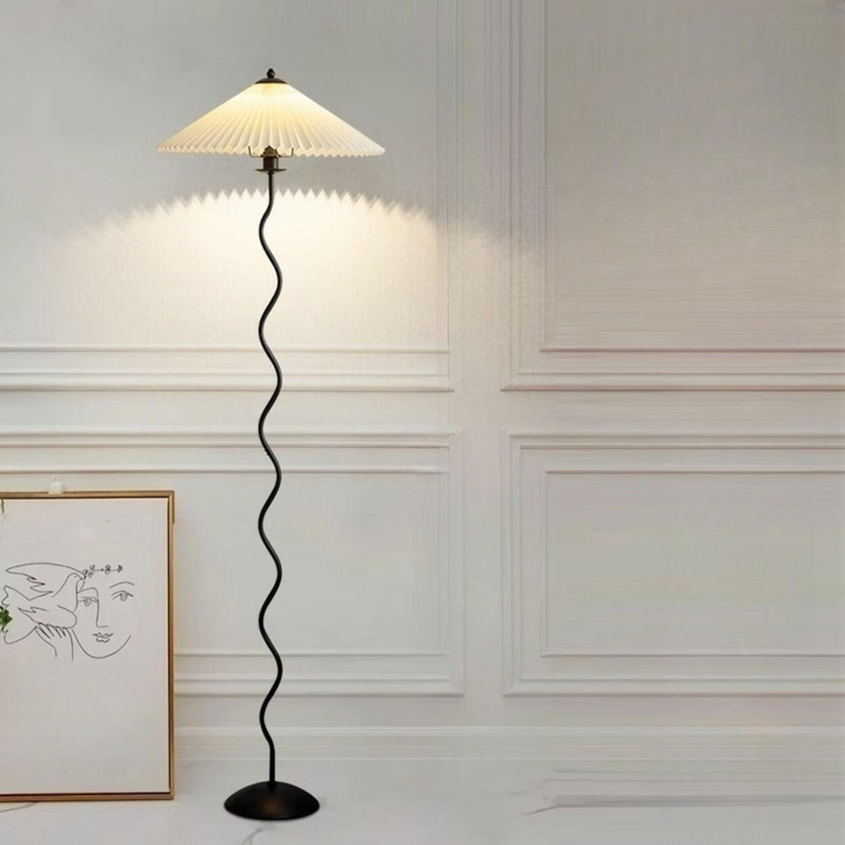Contemporary Umbrella and Black Wavy Floor Lamp Image - 3