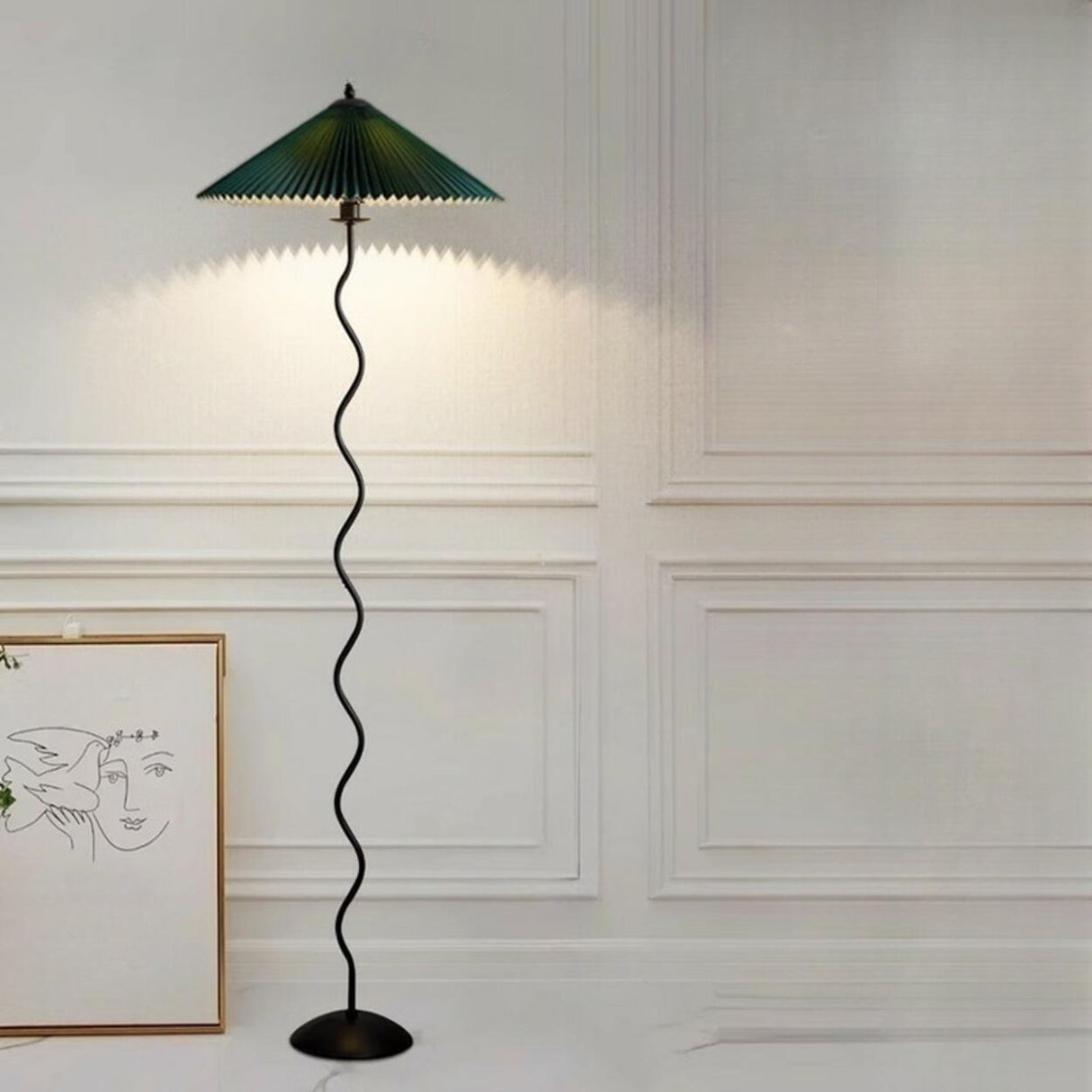 Contemporary Umbrella and Black Wavy Floor Lamp Image - 4
