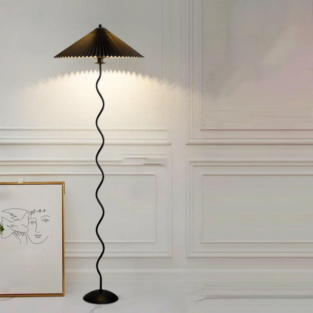Contemporary Umbrella and Black Wavy Floor Lamp Image - 7