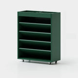 Contemporary Vertical Mobile Wood Angled Rack Bookshelf Cart Image - 2