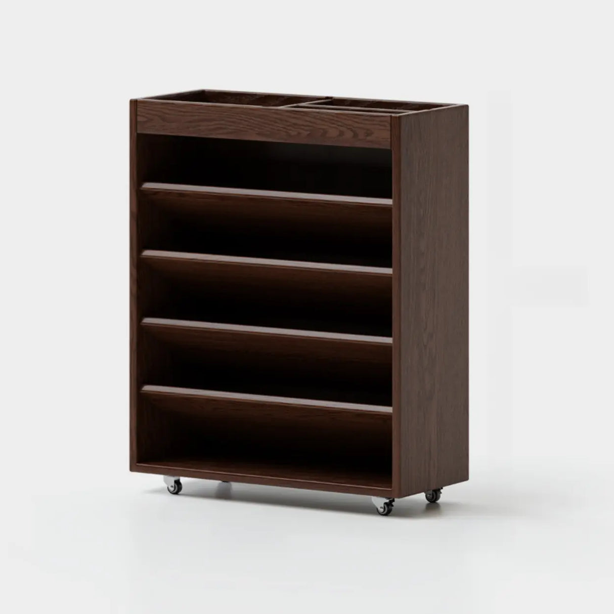 Contemporary Vertical Mobile Wood Angled Rack Bookshelf Cart Image - 3