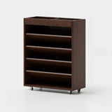 Contemporary Vertical Mobile Wood Angled Rack Bookshelf Cart Image - 3