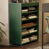 Contemporary Vertical Mobile Wood Angled Rack Bookshelf Cart Image - 4