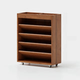 Contemporary Vertical Mobile Wood Angled Rack Bookshelf Cart Image - 5