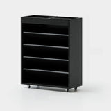 Contemporary Vertical Mobile Wood Angled Rack Bookshelf Cart Image - 7