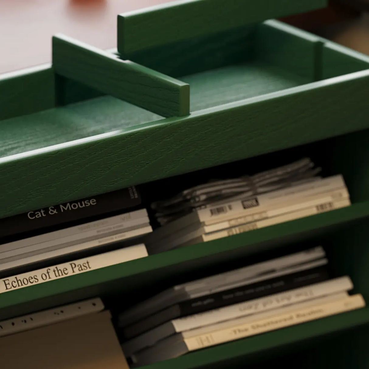 Contemporary Vertical Mobile Wood Angled Rack Bookshelf Cart Image - 8
